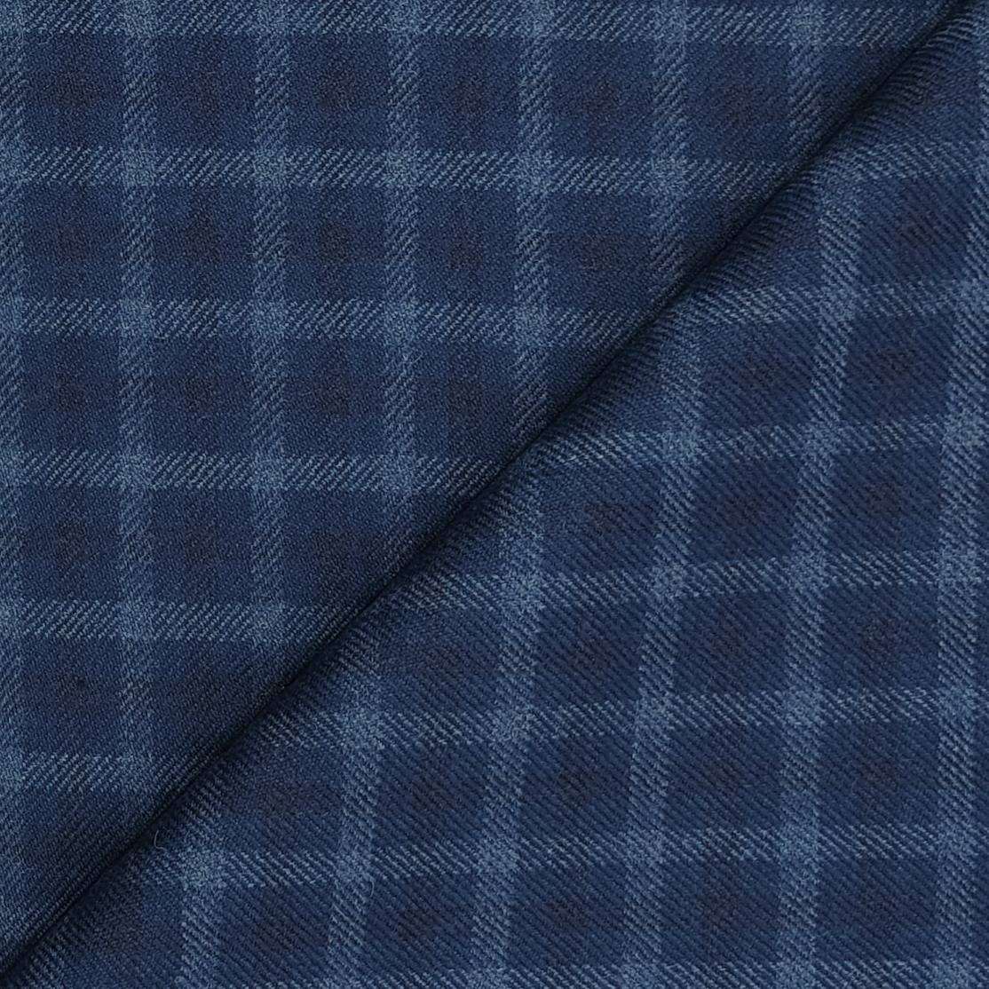 Tweed Blazer Fabric OCM Wool Blended Broad Check Colour Yale Blue